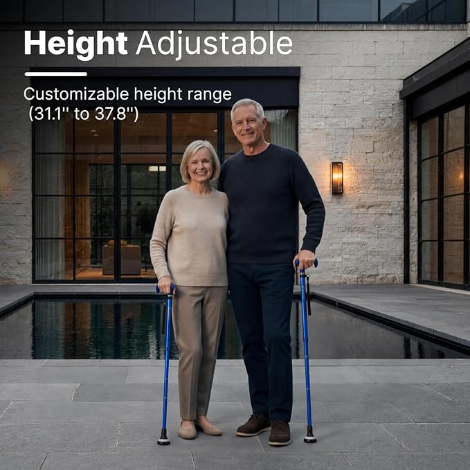 GlowGuard Walking Cane for Men & Women - Extra-Wide 2.68" Glow Cane Tip with Photoluminescent Ring, Height Adjustable (31.1" to 37.8"), 350 lbs Capacity
