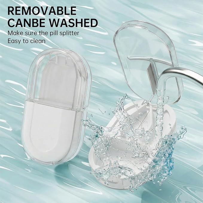 Pill Cutter Splitter for Small or Large Pills, Portable Pill Splitter with Hidden Professional Organizer and Brush, Tablet Cutter Medicine Slicer, Coupe Pilule for Tablets and Vitamins(Clear)