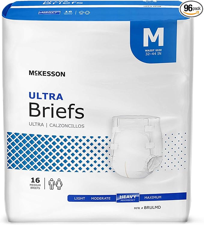 McKesson Ultra Briefs, [96 Count], Size M, 32-44 in. Incontinence Adult Diapers, Heavy Absorbency, Unisex, Disposable, Elastic Leg Gathers and Contoured Fit for Men and Women