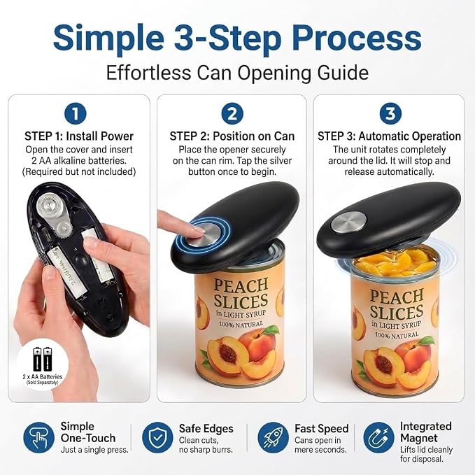 Electric Can Opener Automatic, One Touch Operated Can Opener for Seniors with Arthritis, Fits All Can Sizes Smooth Edge Food Safe Kitchen Gadgets
