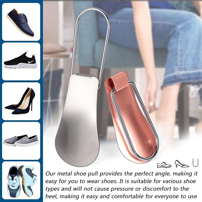 EYIWEITING Folding Mini Metal Shoe Pulls 5.7 Inch - Travel Friendly for Men, Women and Children - Pack of 2