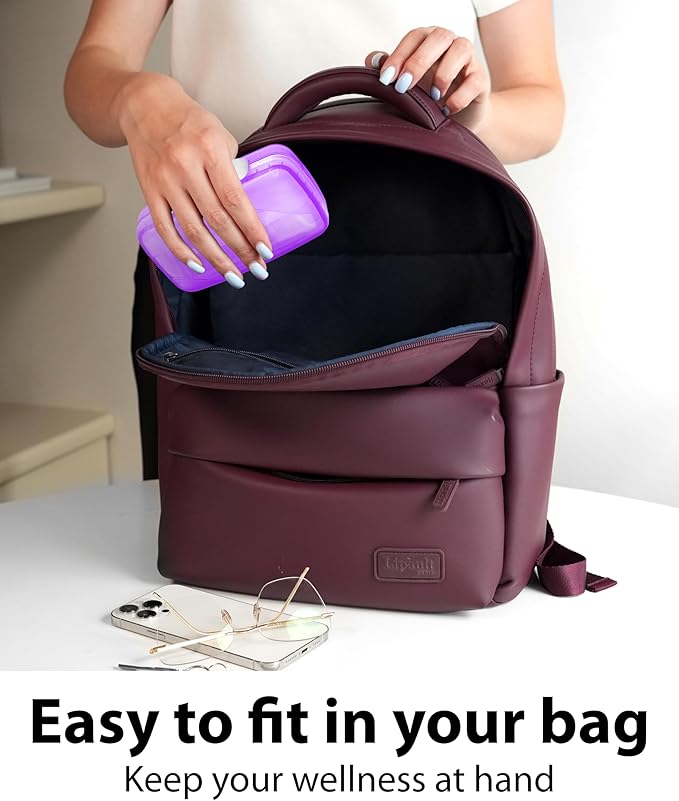 Travel Pill Organizer – Moisture-Proof Medicine Pill Organizer with Labels, 8 Compartment Pill Box Case for Vitamins & Supplements, Portable Pocket Pharmacy (Purple)