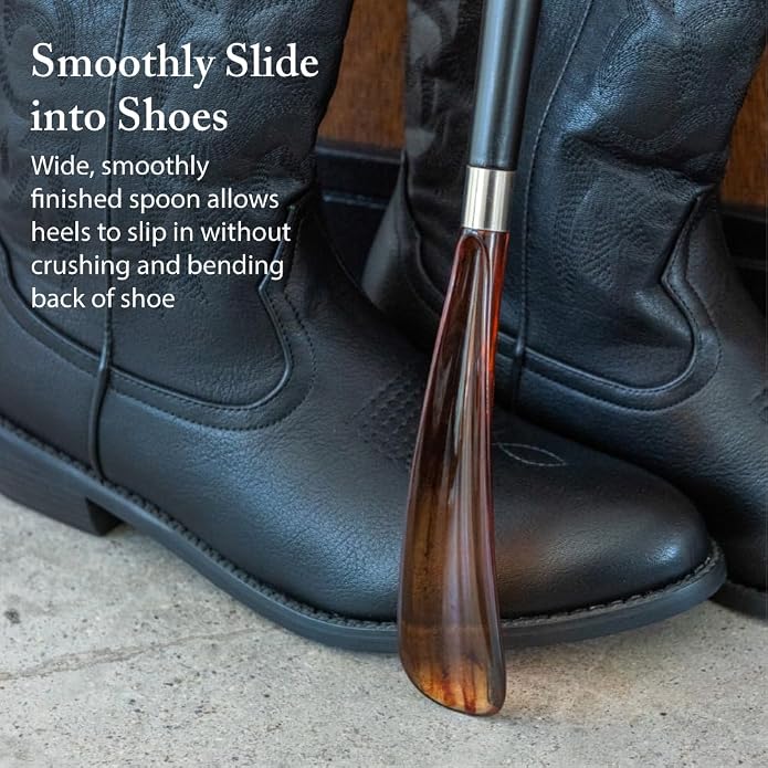 FootFitter 23” Shoe Horn, Premium Long Length Shoe Aid (Made in Italy) | Elegant Tall Build & Premium Crafted Shoehorn to Ease Heel Entry & Protect Shoe Structure, Daily Comfort & Quick On‑Off Use