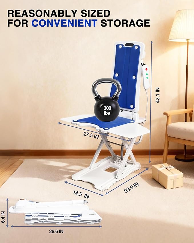 Electric Chair Lift - Floor Lift for Elderly Falls, IPX8 Waterproof Bath Lift, Support Up to 300 LBS, Chair Lift Assist Devices for Seniors, Suitable for Bathtub, Bathroom, Bedroom, Living Room
