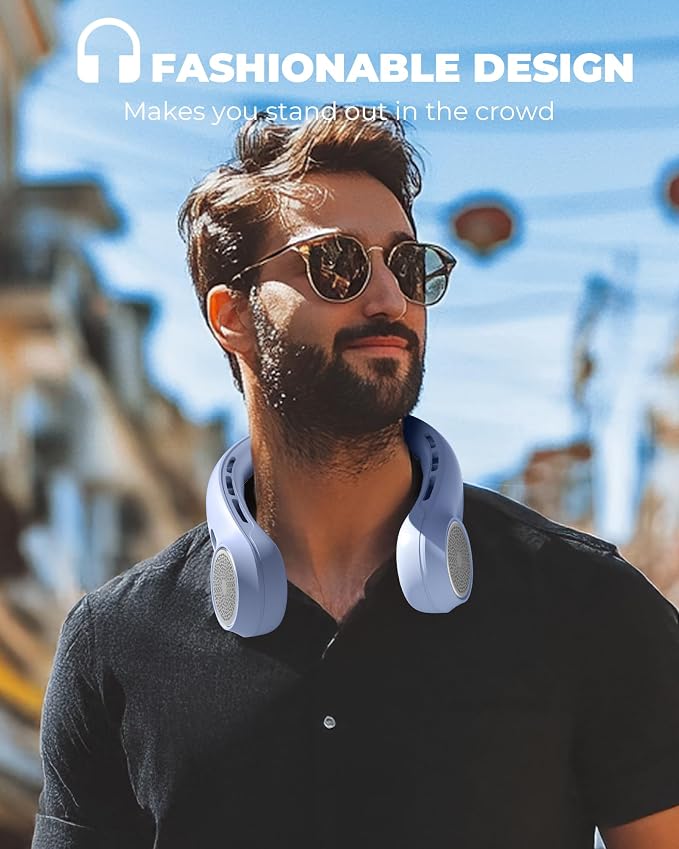Portable Neck Fan with 4000mAh Rechargeable Battery & LED Display, Personal Cooler for Women/Men, 3-Speed Bladeless 360° Cooling Fans, Stylish Gift for Gym/Travel/Office,Light blue