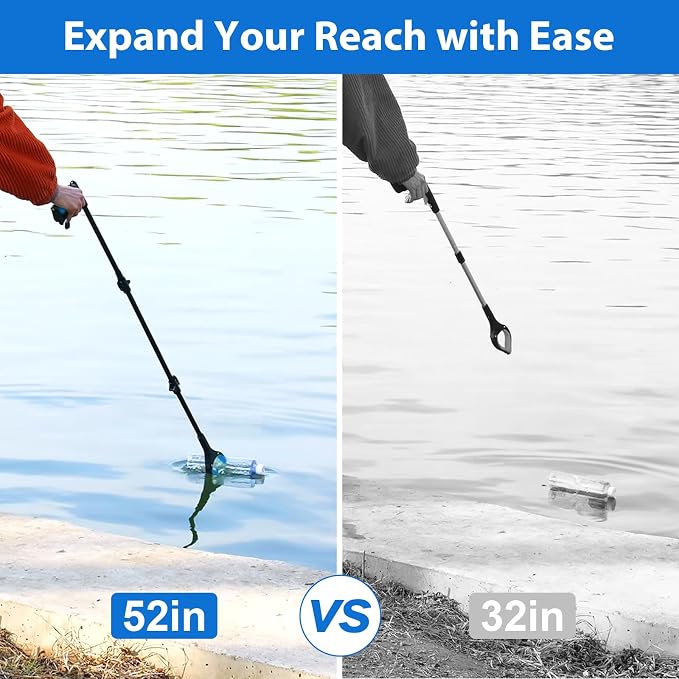 52 Inch Extra Long Grabber Reacher Tool, 2 Pack for Seniors | Long reach grabber tool for seniors 6'0"+, wheelchair. Aluminum, reaches 52 in. Two-hand use. Reacher grabber pickup tool