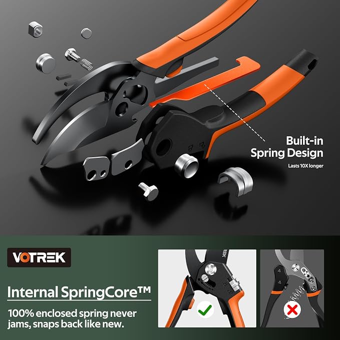 VOTREK® Pruning Shears, [Patented Stepless Handle Opening] - Garden Clippers with Ultra-Sharp SK5 Steel for Weak Hand, Pruners Universal Fit for All Hand Sizes, Effortlessly Cuts 1-Inch Branches