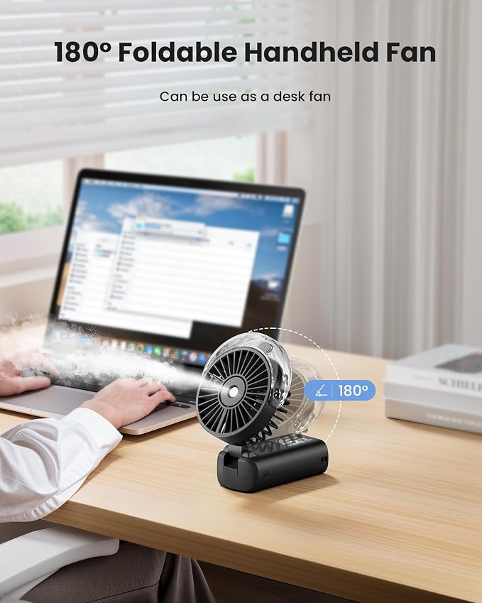 Gaiatop Portable Misting Fan, Rechargeable Handheld Fan with Water Spray | Water Mist Spray, Foldable Design, 3 Speeds, LED Display, USB Rechargeable Fan for Travel, Concerts and Outdoor Use