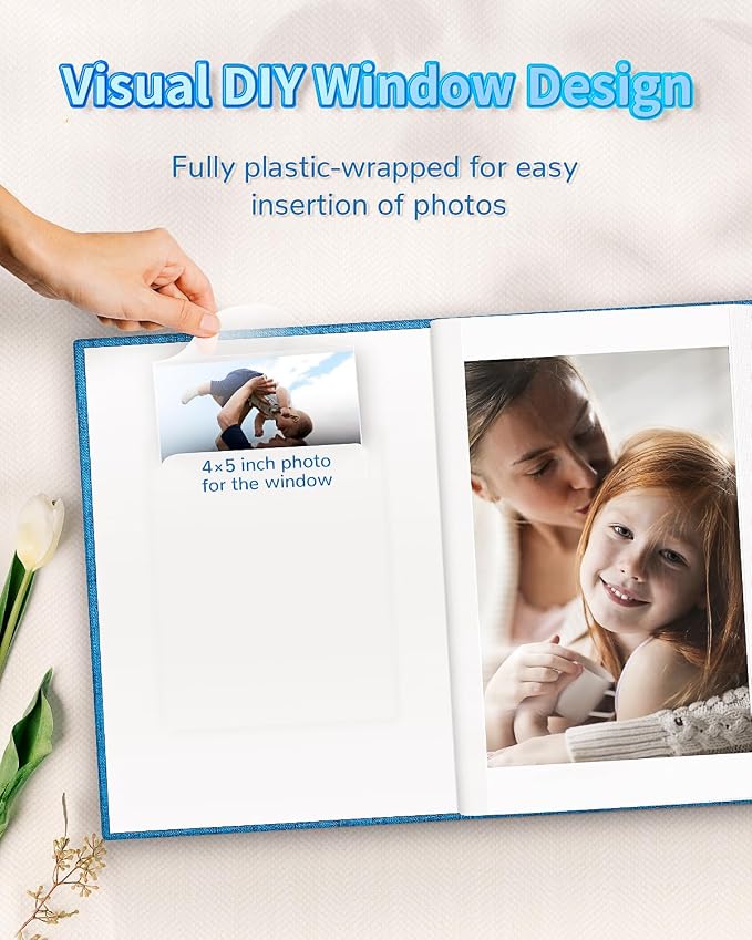 Artfeel Photo Album 4x6 with 100 Pockets,Slip-in Picture Albums,Linen Cover Memory Book with Front Window,White Page Vertical Photo Book for Wedding,Family,Anniversare,Baby,Vacation