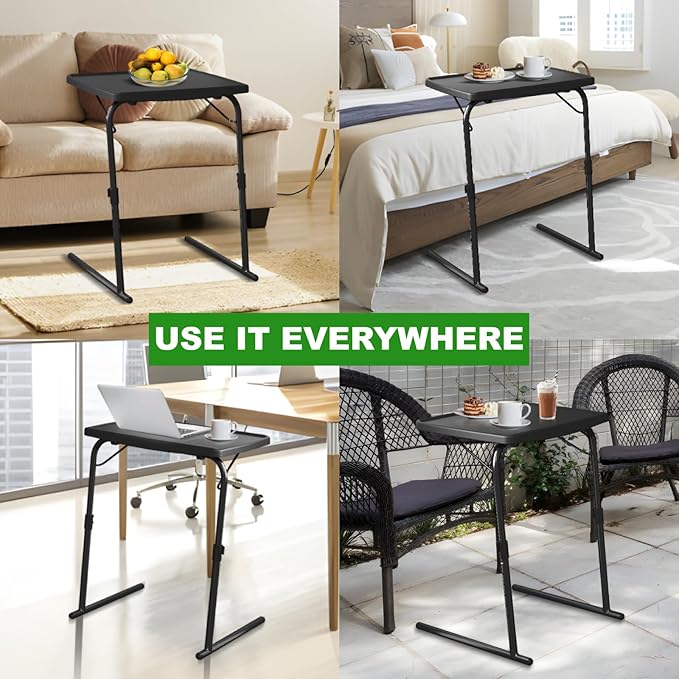 2PK TV Tray Table, Max Folding TV Dinner Tray w/6 Height & 3 Tilt Angle, Adjustable TV Trays for Eating on Couch, Large Size Foldable Couch Laptop Table, Black, 16.9 x 22 x 29.1inch, 110lbs