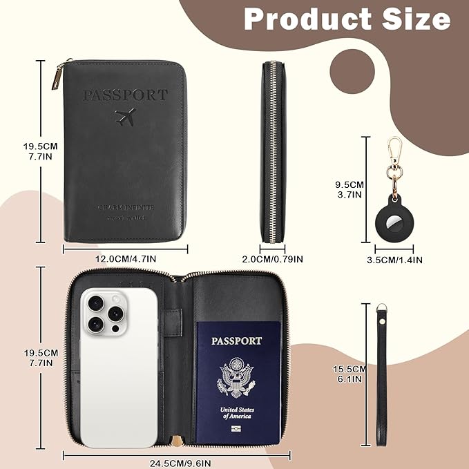 RFID Blocking Passport Wallet, Passport Holder for Travel, Black | Concealed Wallet with Tracker Case, Security Travel Document Organizer Protector Case, All-in-One Wallet, Travel Essentials
