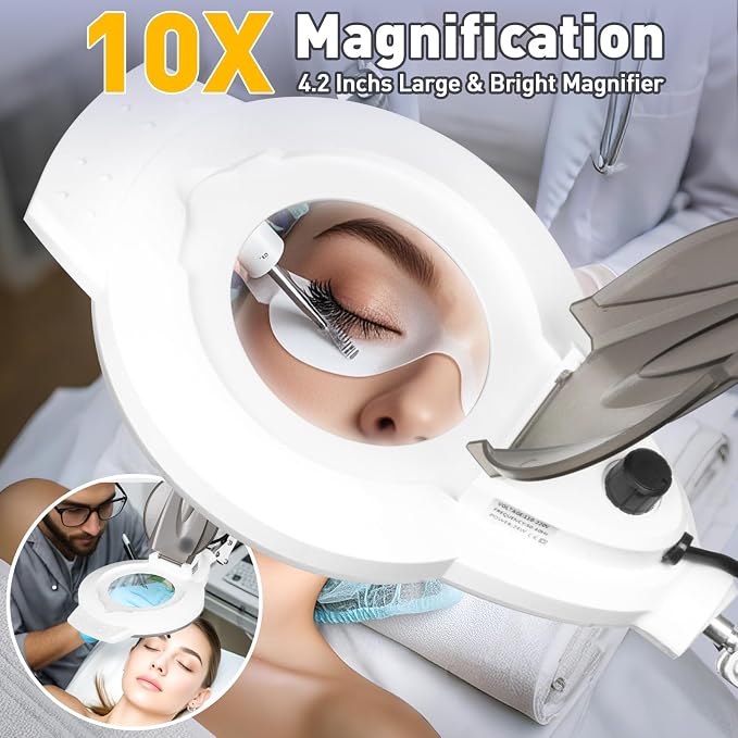 2200 Lumens Mag Lamp for Estheticians, 2-in-1 Magnifier Floor Light | 144 LED Stepless Dimmable, 10X Real Glass, 4 Wheel Rolling Stand Mag Lamp for Estheticians Facial Tattoo Craft Reading