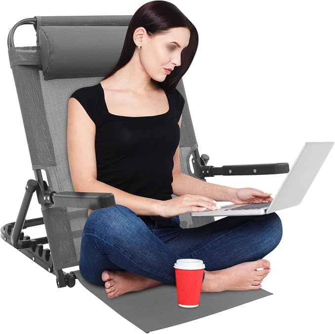 Adjustable Lifting Bed Backrest with Armrests 8-Position Adjustable, 330LBS Load Bed Back Support Chair for Reading Sleeping Watching TV, Portable Folding Floor for Elderly or Patients (Grey)