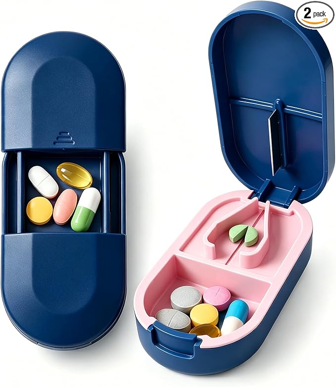Pill Splitter for Accurate 1/2 Cuts – Sharp Blade, No Crushing, Easy to Use Tablet Cutter with Storage Compartment, Portable for Daily Medication, Seniors, Kids & Pets