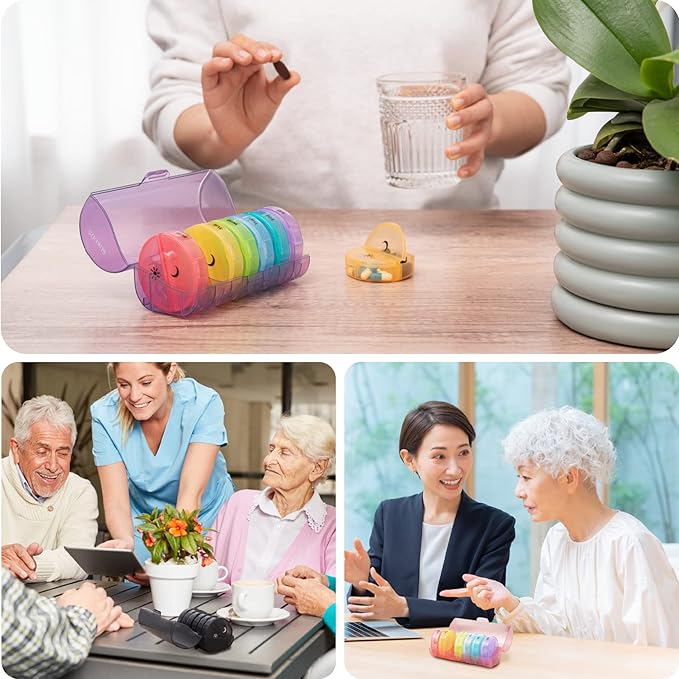 Sukuos Weekly Pill Organizer 7 Day 2 Times a Day, Large Daily Pill Box Easy to Open, AM PM Pill Case for Medicine/Vitamin/Fish Oil/Supplements (Purple)