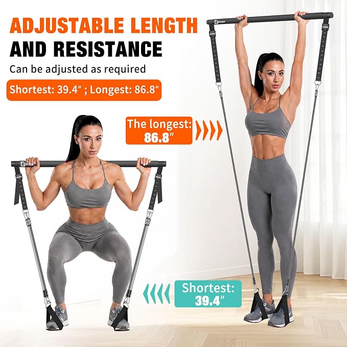Bbtops Pilates Bar Kit with Resistance Bands,Pilates Bar with Stackable Bands Workout Equipment for Legs,Hip,Waist and Arm,Exercise Fitness Equipment for Women & Men Home Gym Yoga Pilates