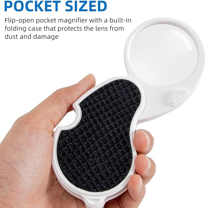 Magnifying Glass with Light, 5X Pocket Magnifier, Lightweight LED Illuminated Magnifying Glass for Reading, Macular Degeneration, Inspection, Jewellery, Coins, Hobbies & Crafts