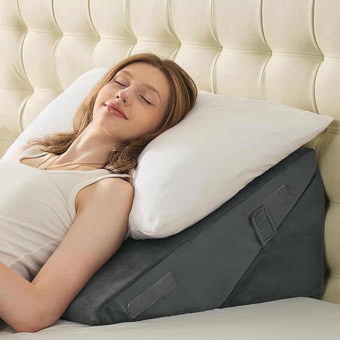 Sasttie Wedge Pillow for After Surgery, Adjustable Bed Wedge Pillow Headboard for Acid Reflux, Sleeping, Neck & Back Support, with Removable Cover, Dark Grey & Velvet