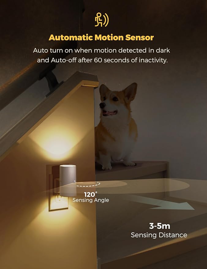 L LOHAS LED Motion Sensor Night Light, Motion Sensor Light Indoor, Dimmable | Nightlight Plug in, Motion Activated Night Light for Bathroom Hallway Bedroom Nursery Kids Elderly [3000K,White Shade,2 Pack]