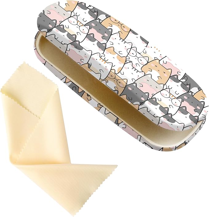 Glasses Case Hard Shell,Portable Protective Eyeglasses Case, Eyeglass Holder Box with Cleaning Cloth, for men women
