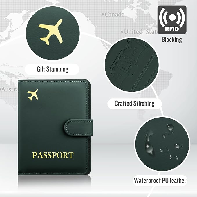 Passport Holder with AirTag Slot, Travel Passport Book Wallet | RFID Blocking, PU Leather, Cards Pocket, Cash Pocket, Passport Case, Women Men Travle Gifts, Travel Essentials