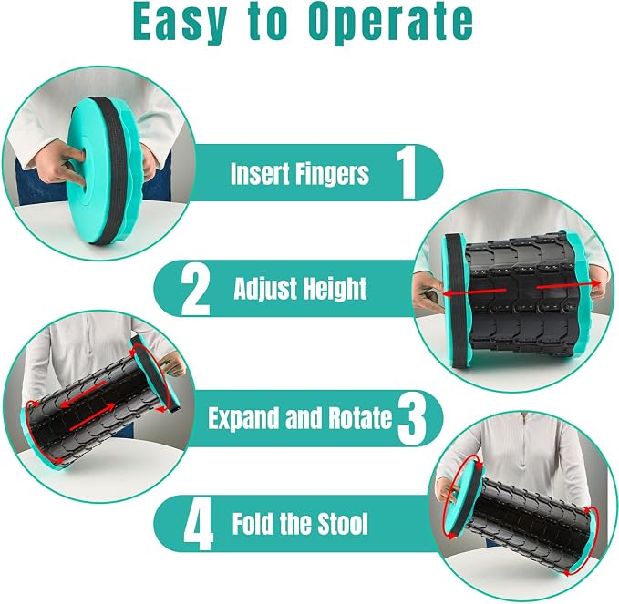 Collapsible Stool, Foldable Stool & Portable Collapsible Seat | Pop up stool extends from 2.4 to 17.5 in, with a 9.7 in seat, PP body and shoulder strap for adults, camping and travel.
