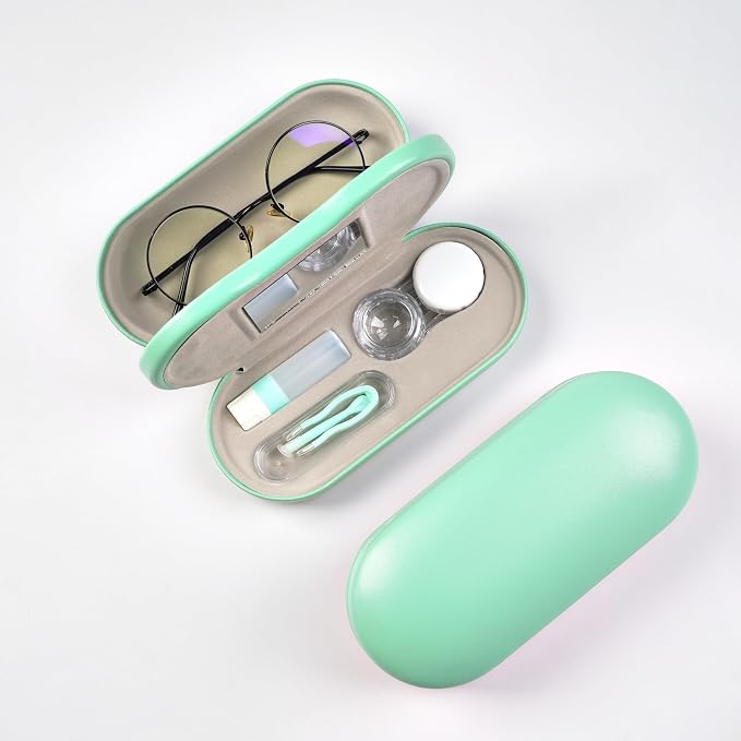 Eyeglass Case Double Sided Travel Size Portable Contact Lens Box 2 in 1 | Multifunction With Tool for Daily Outdoor Office