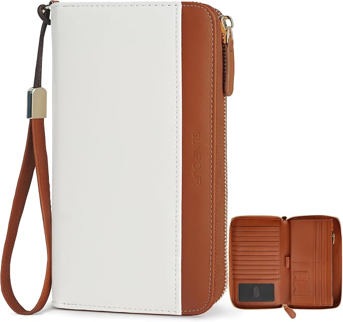Large Travel Wallet for Women | RFID Blocking Zipper Wallet,Passport Holder Clutch with Wristlet