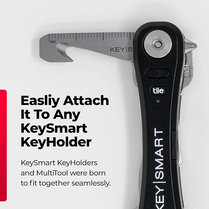 KeySmart MultiTool - 5-in-1 Multi-Purpose Keychain Tool with Box Opener, Ruler, Pry Bar, Phillips and Flat Head Screwdriver - EDC Gear Mini Multitool, and Keychain Accessories