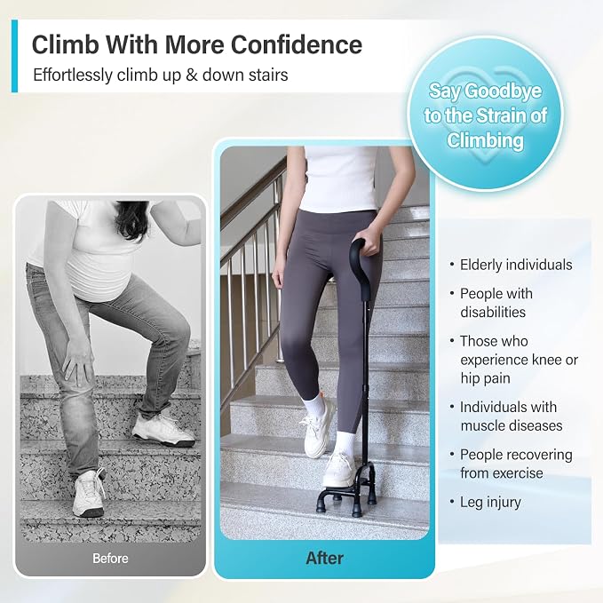 Adjustable Stair Climbing Assist Cane for Seniors, Half Step Assist Aid for Walking Up Down Stairs, Portable Stair Lift Cane, Step Stair Walking Aid, Stability Walking Sticks for Balance & Safety