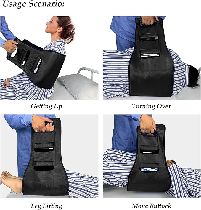Transfer Belt Transfer Sling - Padded Gait Belt - Heavy Duty Patient Lift, Mobility Standing and Lifting Aid for Disabled, Elderly, Injured - Safely Move from Bed and Wheelchair(Black)