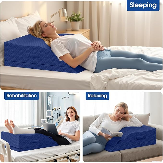 Elevation Pillows for Leg After Surgery, Memory Foam Adjustable Wedge Pillow for Injury or Rest, Ankle Pillow for Sleeping Blood Circulation Blue/Double Leg