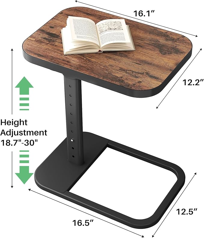 Kitstorack Upgraded TV Tray Table with Panel Lock, 90° Flip-Over Design & Adjustable Height, Sofa Arm Side Table for Eating, Laptop, Couch, Bed, or Small Spaces, Brown