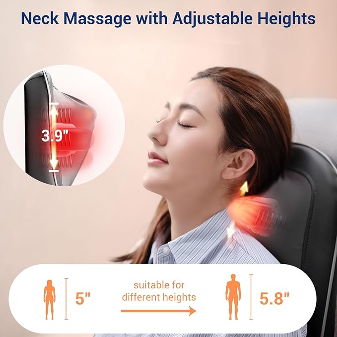 Mynt Shiatsu Neck and Back Massager with Heat, 3D Kneading Full Back Massager for Pain Relief Deep Tissue, Foldable Adjustable Chair Massager for Home Office, Christmas Gift for Dad Mom, Black