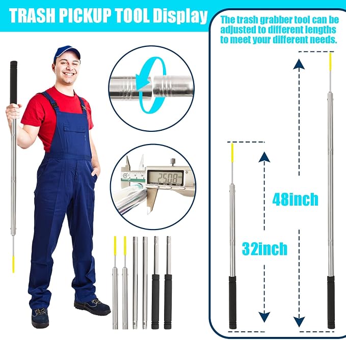 Trash Pickup Tool,48Inch Trash Picker Upper Grabber High-Duty Stainless Steels Tip Lightweight & Reinforcement Garbage Debris Nabber Litter Picker Grabber Durability Reacher Yard Stick