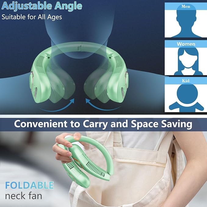 Personal Fan Neck Fan Mister-Fold away Wearable around the Neck Fan, Cordless Bladeless Personal Cooling Device,Neck Coolers for Women Men Kids Dad Mom Extremely Hot Weather Indoor Outdoor Green