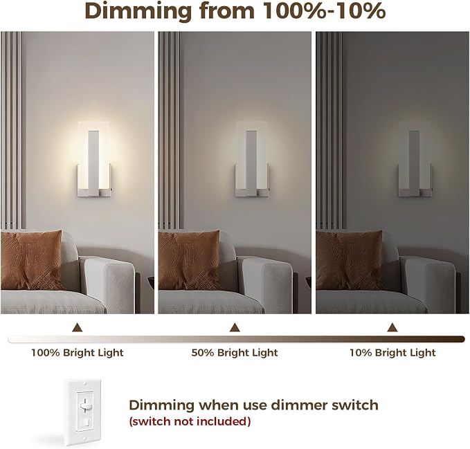 Joosenhouse Modern LED Wall Sconces, Set of Two, 5CCT Dimmable Hardwired Wall Mounted Lights, 9.76 Inch Brushed Nickel Indoor Fixtures for Hallway, Bedroom, Study, Living Room, ETL Listed