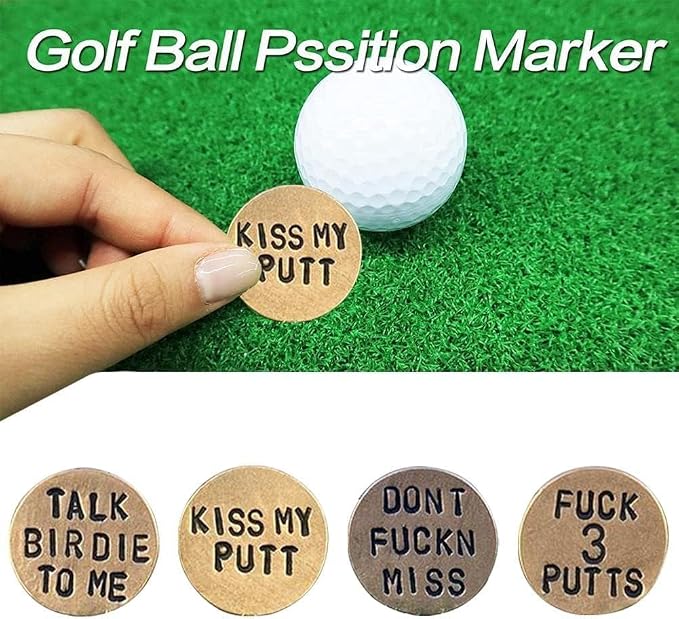 Funny Golf Ball Marker, for Men Adult Humor Novelty Golf Ball Markers with Funny Words, Unique Golf Gag Gifts for Men or Womsen Golfer, 4pcs Brown