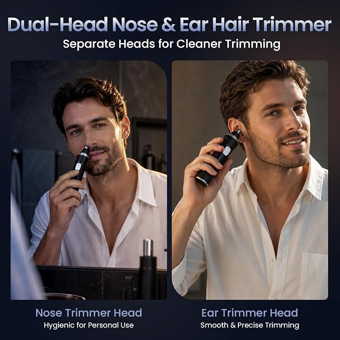 Ear and Nose Hair Trimmer for Men & Women,2026 Painless USB Rechargeable Eyebrow & Facial & Nose Hair Trimmer Clipper with LED Display for Easy Cleansing Travel Size (Black)