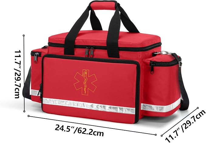 Trunab Trauma Bag with Dividers, EMT First Aid Pouch Medical Bag Empty,Red | No-Scratch Bottom, Ideal for EMS/Paramedics, Empty Bag for Customizable Layout