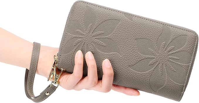 GOIACII Women's Wallet Large Capacity Double Zip Ladies Card Phone Holder RFID Blocking Wristlet Leather