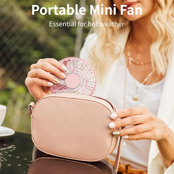 Handheld Mini Fan Rechargeable, Hands Free Necklace Fan, 3 IN 1 Hand Fan, Portable Small Pocket Fan with Magnetic Switch, Lanyard, Battery Operated