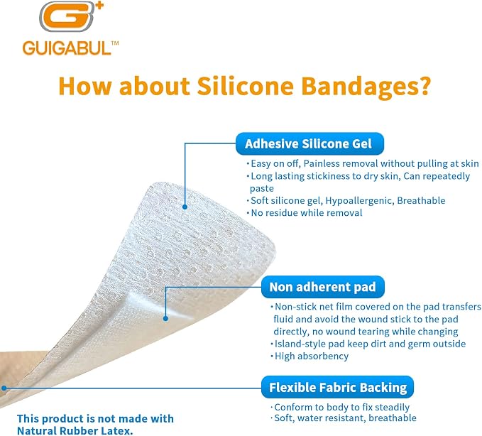 Painless Removal Silicone Bandages for Elderly Sensitive Skin - 40 Counts 0.75''x3'' Medium and 15 Counts 1.63''x4'' Extra Large Bandages by G+ GUIGABUL - Hypoallergenic - Latex Free