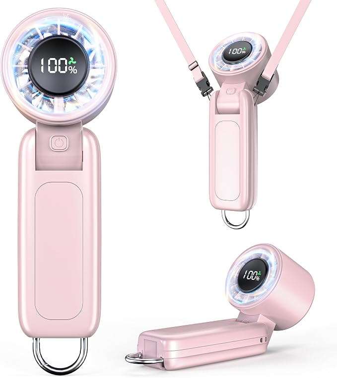 Handheld Fan, Portable Fan, 1-100 Speed Adjustable Turbo Fan, 5000mAh Rechargeable Mini Personal Fan with Foldable Design and LED Display for Travel, Office, Home and Outdoor Use Pink
