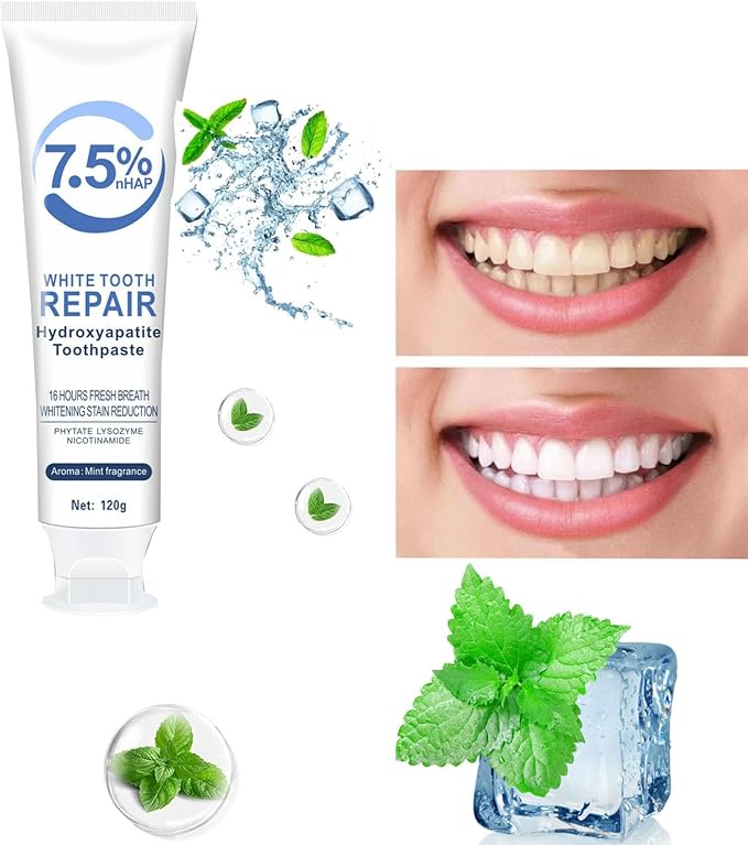 3 Pcs 7.5% Hydroxyapatite Toothpastes for Enamel Protection and Tooth Strengthening, Stain Removal, Whitening Tooth, Gentle Mint, Fresh Breath, Daily Use for Oral Health