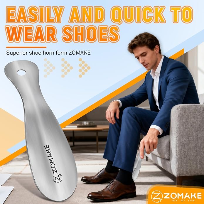 ZOMAKE Metal Shoe Horn, Small Travel Shoehorn for Men Women Kids 7.5''&3.9" | 3 Pack Stainless Steel Portable Shoe Spoon Helper, Compact Travel Size, Built-In Hang Hole, Smooth Rounded Curve, Shoe Care