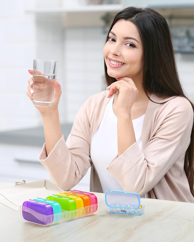 ZIKEE 7 Packs Extra Large Pill Organizer, Portable Pill Box 7 Day for Pocket, Purse, Weekly Pill Case with Dual-Protection Design, Pill Container for Medication, Vitamin, Fish Oil, Supplement