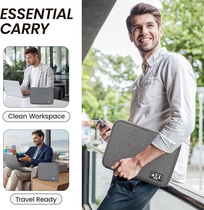 Electronic Organizer Travel Case, Slim Cable Accessories Pouch, Single Layer Tech Pouch & Cord Storage Bag for Chargers, Power Bank, SD Cards - Minimalist Travel Essentials