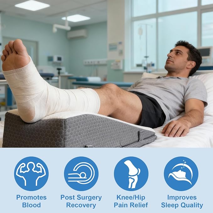 Leg Elevation Pillow Wedge for After Surgery - Adjustable Knee & Ankle Support, Post Surgery Recovery, Swelling Relief and Blood Circulation, Crystal Velvet Cover, High-Density Foam