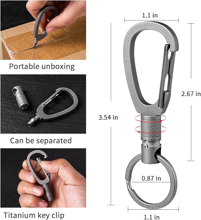 FEGVE Titanium Quick Release Keychain, Detachable Pull Apart Key Chain | Easy Access, Tangle-Free 360° Swivel, Rustproof and Durable, for Valet Car Home Key Storage